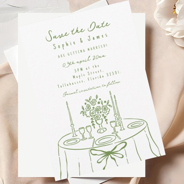 Invitación Green Whimsical Hand Drake Trendy Boda (Subido por el creador)