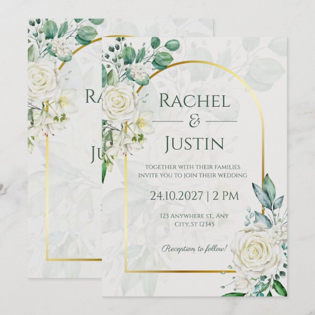 Invitación Green White Elegant Wedding Invitation (Anverso / Reverso)