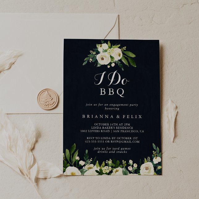 Invitación Green White Floral Blue I Do BBQ Engagement Party (Subido por el creador)