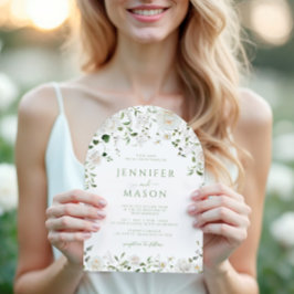 Invitación Green White Flowers Eucalyptus Rose Peony Wedding