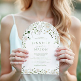 Invitación Green White Flowers Eucalyptus Rose Peony Wedding