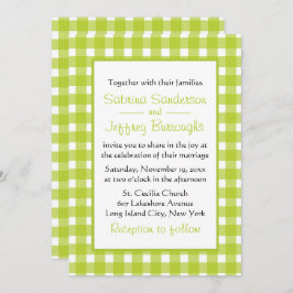 Invitación Green White Gingham Plaid Checks Country Wedding