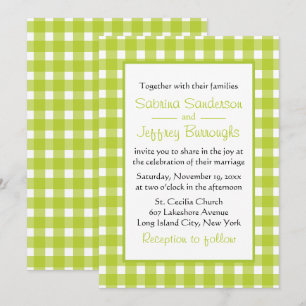 Invitación Green White Gingham Plaid Checks Country Wedding