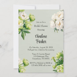 Invitación Green White Peony Elegant Bridal Shower
