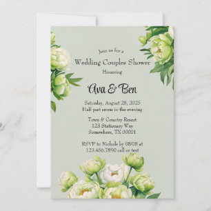 Invitación Green White Peony Elegant Wedns Couples Shower