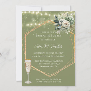 Invitación Green White Peony enciende Brunch & Bubbly