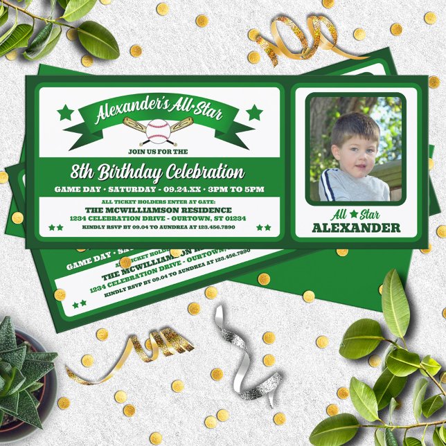 Invitación Green & White Photo Baseball Game Ticket Birthday (Subido por el creador)