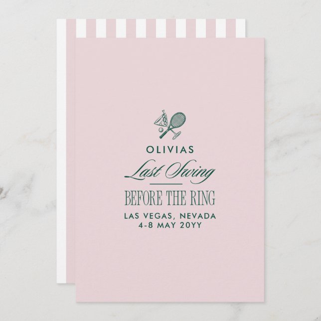 Invitación Green & White Striped Last Swing Before the Ring (Anverso / Reverso)
