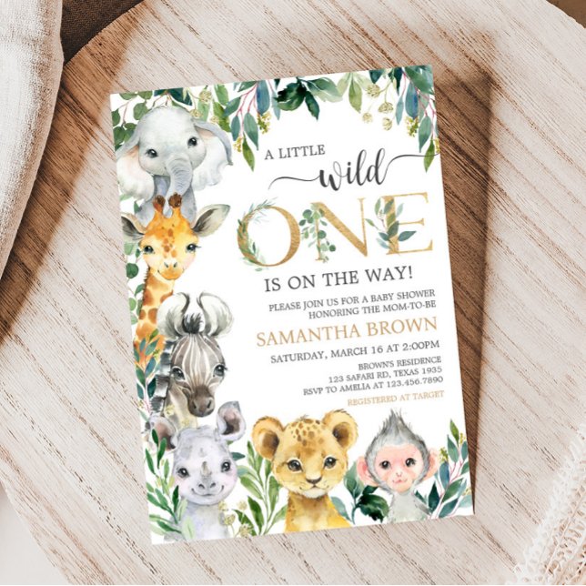 Invitación Green Wild One Safari Baby Shower (Safari Baby Shower Invitation )