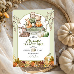 Invitación Green Wild One Woodland Calabaza Truck 1er cumplea