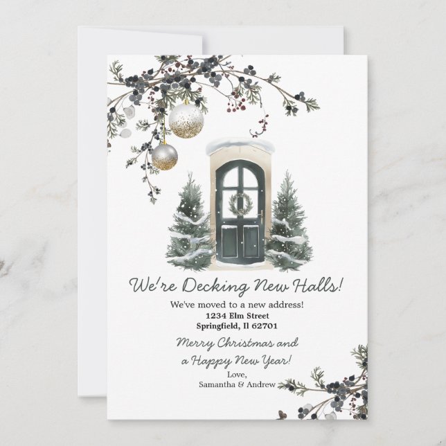 Invitación Green Winter Christmas New Address Announcement (Anverso)