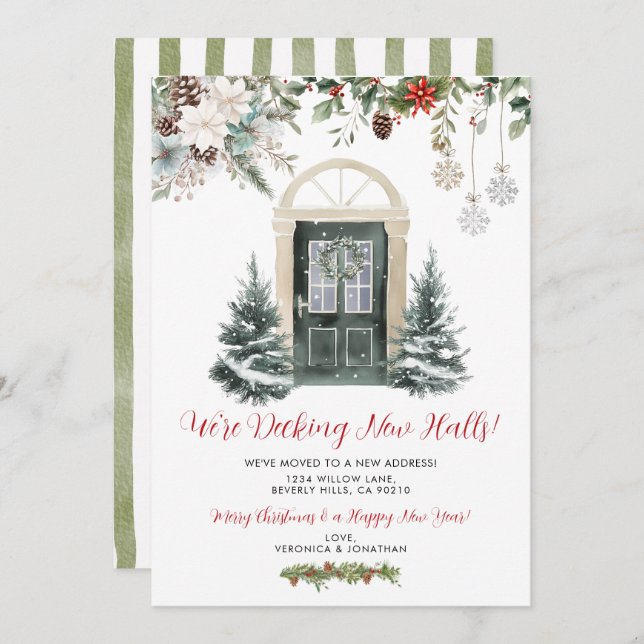 Invitación Green Winter Christmas New Address Announcement (Anverso / Reverso)