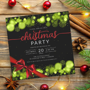 Invitación Green Winter Wonderland Company Xmas Red Ribbon
