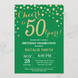 Invitación Green y Gold 50 Birthday Diamond