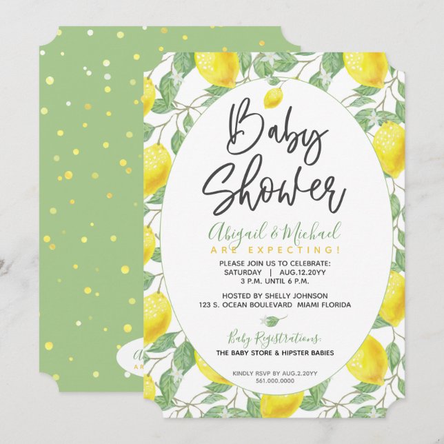 Invitación Green Yellow Boho Lemon Gender Neutral Baby Shower (Anverso / Reverso)