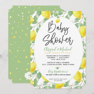 Invitación Green Yellow Boho Lemon Gender Neutral Baby Shower
