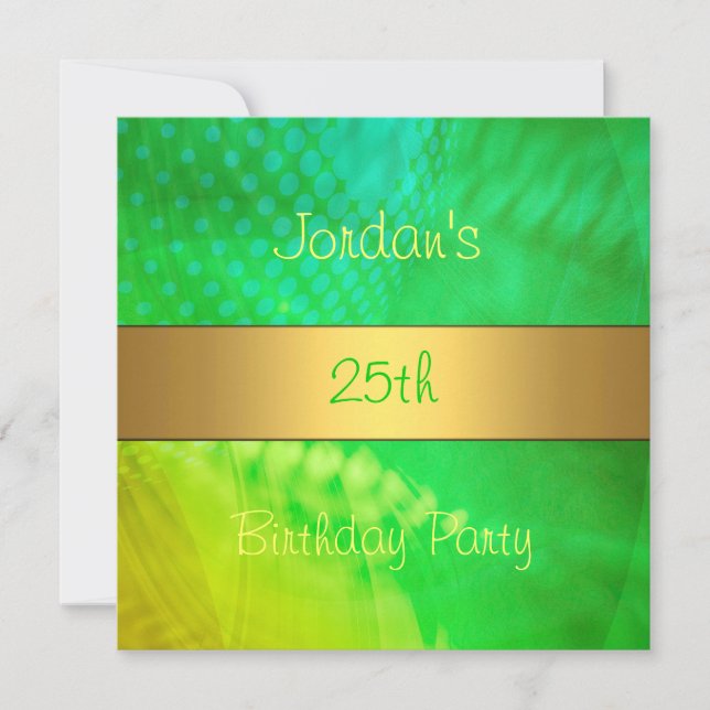 Invitación Green Yellow Swirl Gold 25th Birthday Party (Anverso)