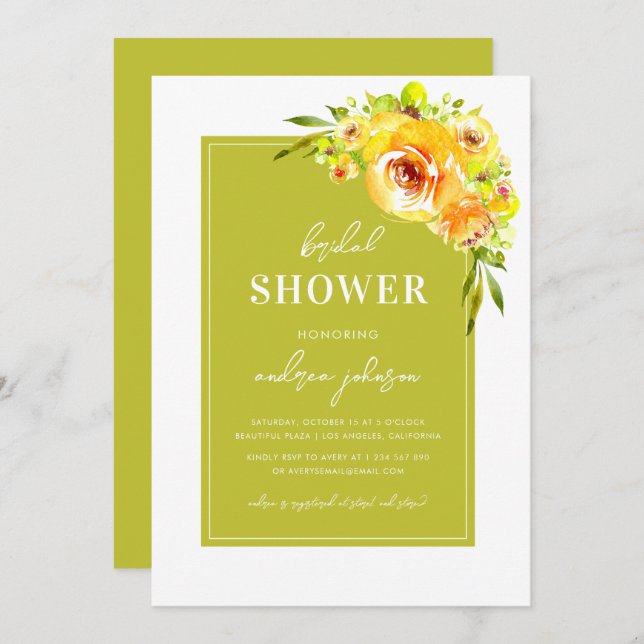 Invitación Green & Yellow Vibrant Summer Garden Bridal Shower (Anverso / Reverso)