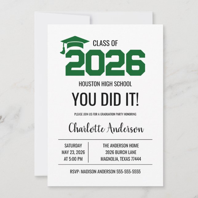 Invitación Green You Did It Graduation Photo (Anverso)