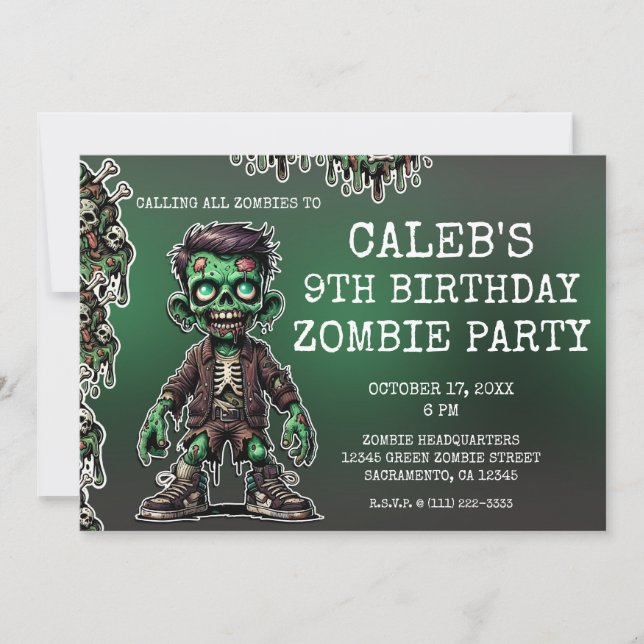 Invitación Green Zombie Kid & Slime Halloween Fiesta de cumpl (Anverso)