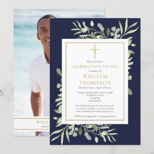Invitación GreenBlue Celebration of Life Funeral Photo