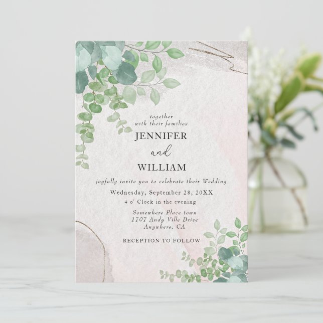 Invitación Greeneración Botánica Rústica Eucalyptus Boda (Anverso de pie)