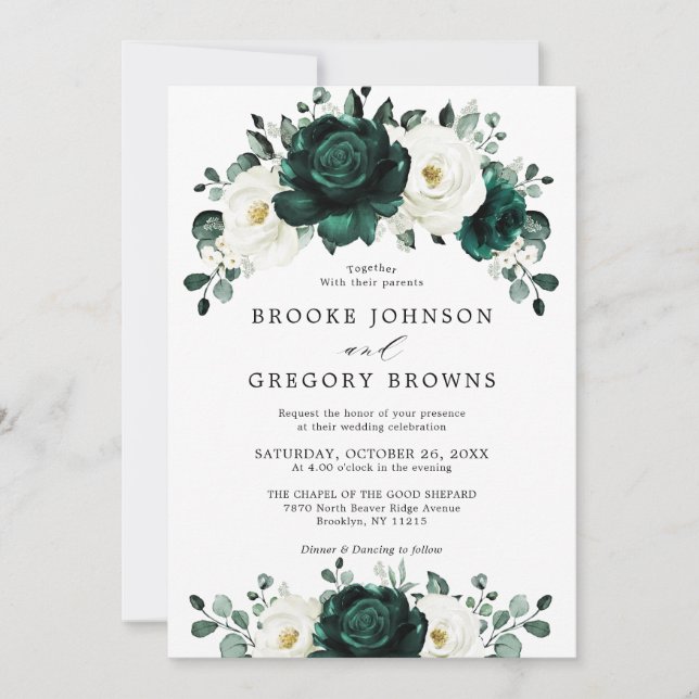 Invitación Greeneración Esmeralda Eucalyptus Boda Floral Blan (Anverso)