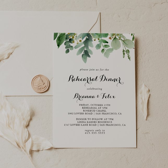 Invitación Greeneration Eucalyptus Calligraphy Test Dinner (Subido por el creador)