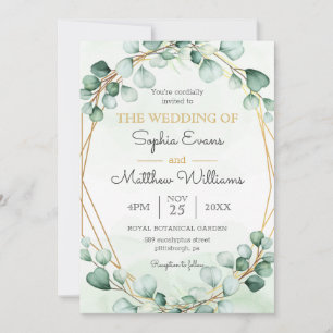 Invitación Greeneration Eucalyptus Gold Frame Geometric Boda