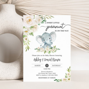 Invitación Greeneration Floral White Elephant Baby Shower