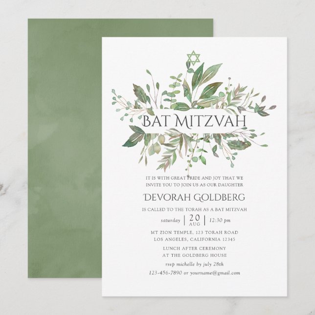 Invitación Greeneration Geometric Bat Mitzvah (Anverso / Reverso)