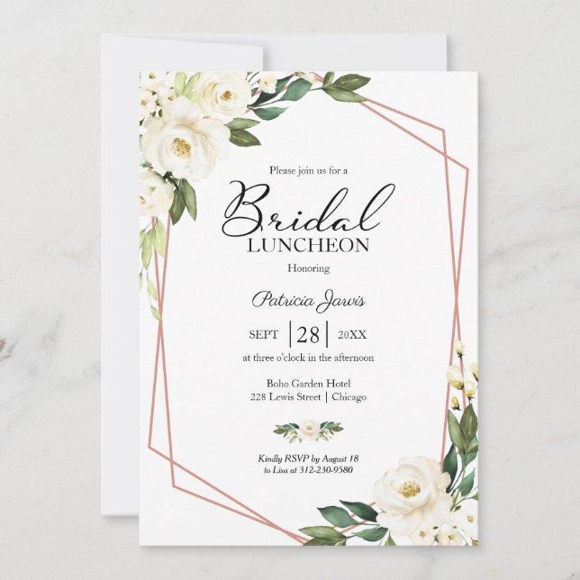 Invitación Greeneration Geometric Floral Bridal Luncheon Invi (Anverso)