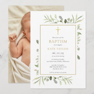 Invitación Greeneration Gold Baptism Christening Photo