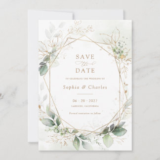 Invitación Greeneration Gold deja al Boda geométrico fecha de