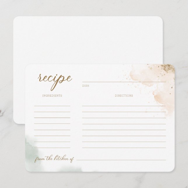Invitación Greeneration Gold Eucalyptus Bridal Shower Receta  (Anverso / Reverso)