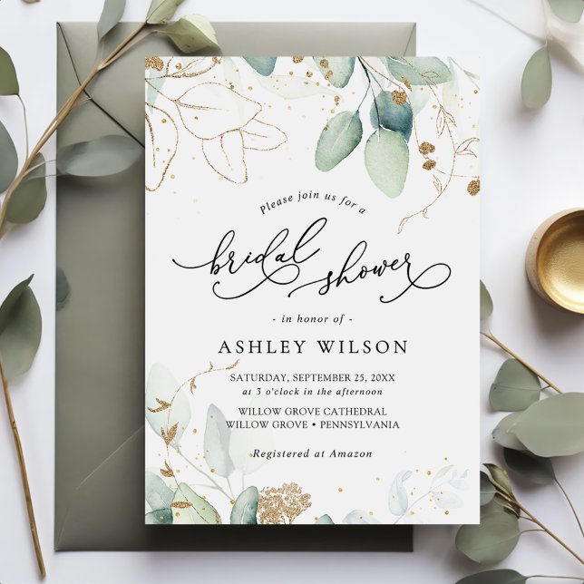 Invitación Greeneration Gold Eucalyptus Rustic Bridal Shower (Subido por el creador)