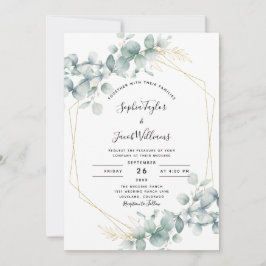 Invitación Greeneration Gold Geometric Rustic Eucalyptus Boda