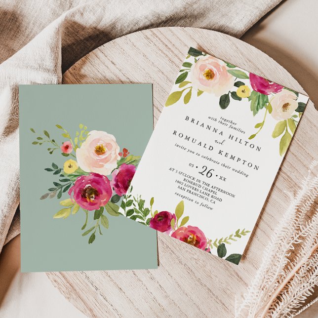 Invitación Greeneration Pink Rubor Floral Casual Boda (Subido por el creador)