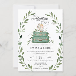 Invitación Greenery Adventure Boda Suitcase Travel Voyage