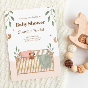 Invitación Greenery and Crib Baby Shower