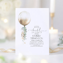 Invitación Greenery and Gold Glitter Balloon Bridal Shower