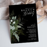 Invitación Greenery and Gold Leaf | Black Brunch and Bubbly<br><div class="desc">We designed this greenery and gold leaf | black brunch and bubbly invitation to complete your simple yet elegant boho brunch. It features modern green and white eucalyptus leaf, fern foliage, a succulent flower, and minimal gold foil leaves. These elements give the feel of a whimsical watercolor enchanted forest, perfect...</div>