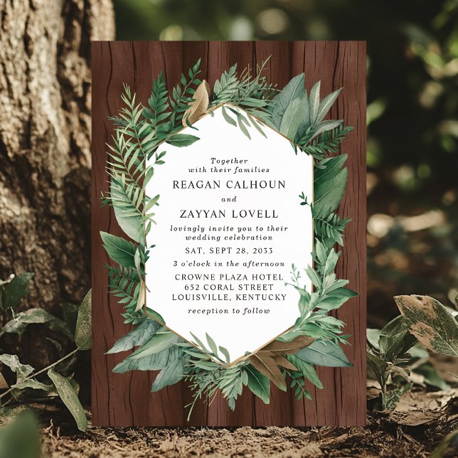 Invitación Greenery and Wood Rustic Wreath Boda (Subido por el creador)
