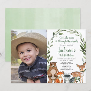 Invitación Greenery Animales Woodland niño chica foto de cump