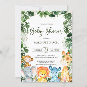 Invitación Greenery Baby Boy Safari Animals Baby Shower