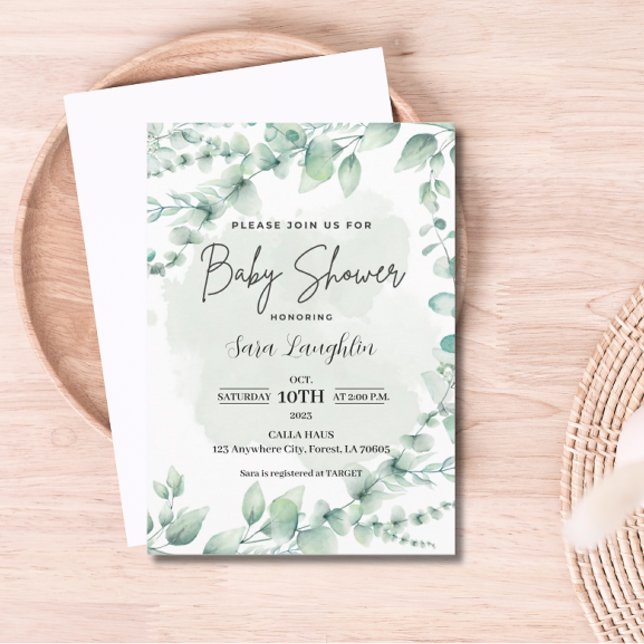 Invitación Greenery Baby Shower (Greenery Baby Shower Invite)
