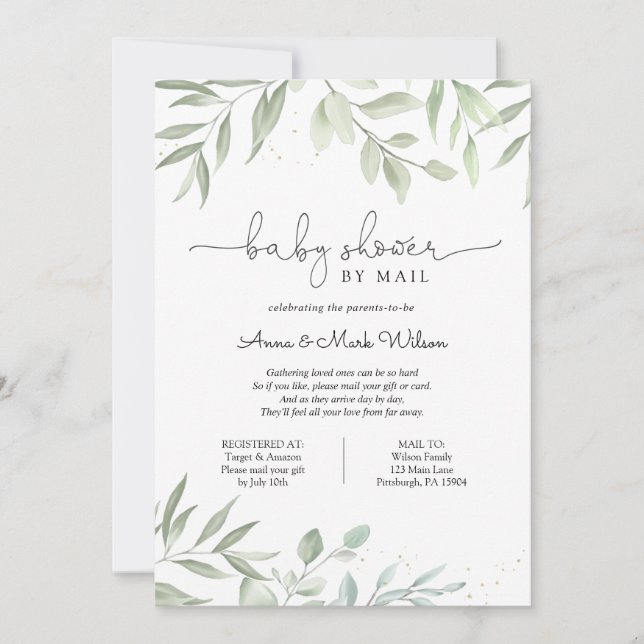 Invitación Greenery Baby Shower por correo (Anverso)