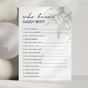 Invitación Greenery Baby Shower quien conoce mejor a papá