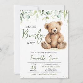 Invitación Greenery Bear Baby Shower