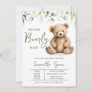 Invitación Greenery Bear Baby Shower